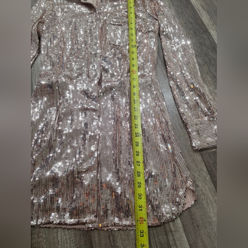 Free People Sophie Sequin Mini Shirt Dress Champagne Gold New Boho Festival Y2K - Picture 12 of 16